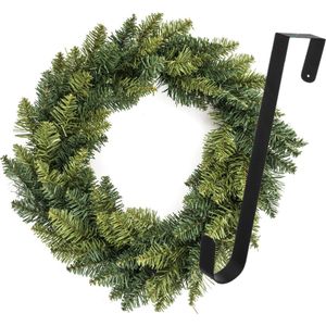 Kerstkrans/dennenkrans - groen - incl. hanger 37,5 cm- D40 cm -kunststof