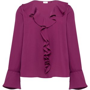 Blouse - Crêpe - V-hals - Lange Mouwen - Regular Fit - Volants