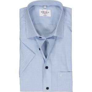 MARVELIS modern fit overhemd - korte mouw - popeline - lichtblauw met wit geruit - Strijkvrij - Boordmaat: 44