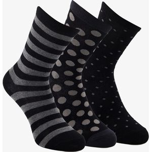 3 paar middellange dames sokken zwart/grijs - Maat 35/38