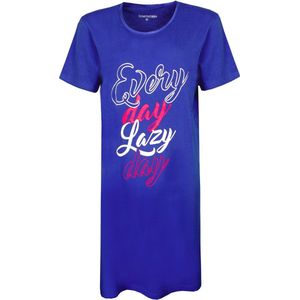 Temptation Dames Nachthemd - Bigshirt - Katoen - Kobalt Blauw - Maat M