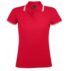 SOLS Dames dames Pasadena getipt korte mouw Pique Polo Shirt (Rood Wit)