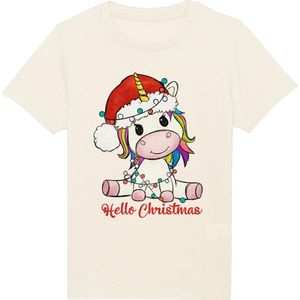 Jongens Meisjes T Shirt - Unicorn Kerstmis - Beige - Maat 128