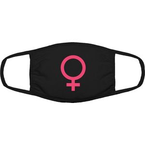 Vrouwen logo mondkapje | feminisme | gezichtsmasker | bescherming | bedrukt | logo | Zwart / roze mondmasker van katoen, uitwasbaar & herbruikbaar. Geschikt voor OV