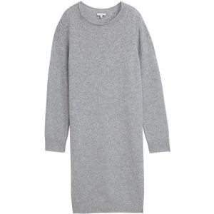 TOM TAILOR - Gebreide Jurk - Grijs Gemêleerd - Knielengte - Lange Mouw