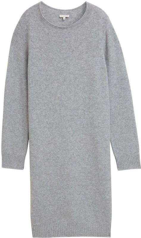 TOM TAILOR - Gebreide Jurk - Grijs Gemêleerd - Knielengte - Lange Mouw