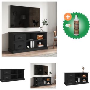 vidaXL Tv-meubel 102x35-5x47-5 cm bewerkt hout zwart - Kast - Inclusief Houtreiniger en verfrisser