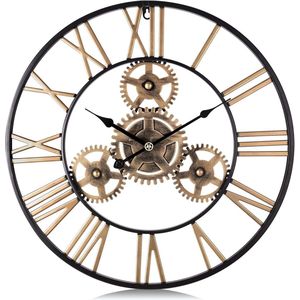 Stille Retro Goud Industriele Wandklok - Vintage Rond - 1 stuk - Goud - Metaal - 60 cm