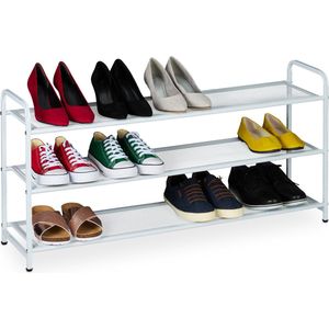 Relaxdays schoenenrek wit - metaal - 100 cm breed - opbergrek schoenen voor 12 paar - hal