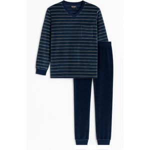 Velours heren pyjama - winter - blauw groen gestreept - maat S