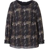 MIAMODA - Dames - Blouse mesh met print all-over wijde lange mouwen - Rietgroen - Maat 42