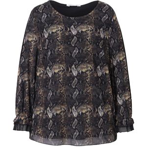 MIAMODA - Dames - Blouse mesh met print all-over wijde lange mouwen - Rietgroen - Maat 42
