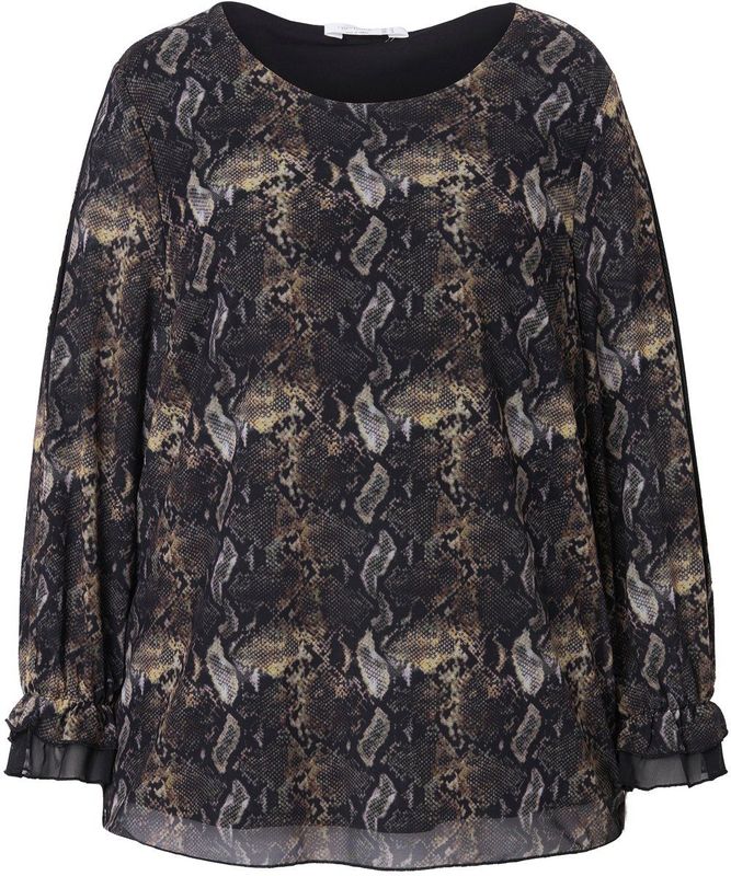 MIAMODA - Dames - Blouse mesh met print all-over wijde lange mouwen - Rietgroen - Maat 42