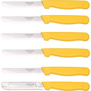 Solingen AVA Tafelmes - Allround Kartelmes - Superscherp - Brede Smeerkant - RVS - 21,5 cm - Geel - 6 Stuks