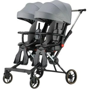 Rustive Kinderwagen voor Tweeling - Duo Buggy - Wandelwagen - Vierwielig - Draagbaar - Inklapbaar - Kwalitatief - Grijs