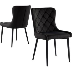 Merax Set van 2 Velvet Eetkamerstoelen - Luxe Keukenstoelen met Ergonomisch Ontwerp en Stalen Poten - Zwart