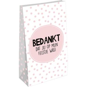 8 x Grote Traktatie Uitdeelzakjes XL | Blokbodem | Roze Zwart Wit | Kinderfeest Trakteren | 14 x 8 x 26 cm