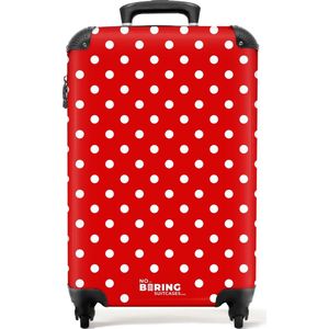 NoBoringSuitcases.com® - Handbagage koffer lichtgewicht - Reiskoffer trolley - Witte stippen op rode achtergrond - Rolkoffer met wieltjes - Past binnen 55x40x20 en 55x35x25