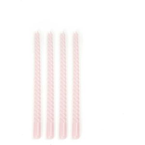 Twisted candles - roze - gedraaide kaarsen - kaarsen - dinerkaarsen - swirl kaarsen - tafelkaarsen - spiraalkaarsen - set van 4 stuks - dia. 2cm x h 30cm