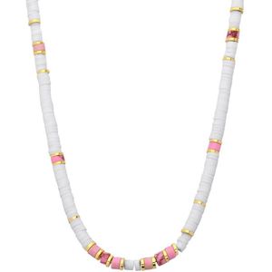 Lucardi - Dames Stalen goudkleurige ketting wit en roze - Ketting - Staal - Goudkleurig - 49 cm
