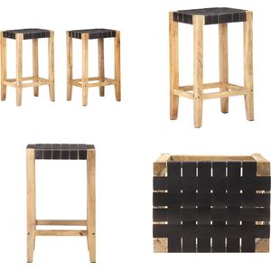 vidaXL Barkrukken 2 st echt leer 75 cm zwart - Barstoel - Barstoelen - Barkruk - Barkrukken