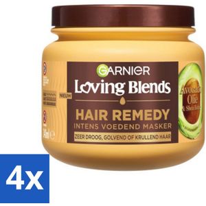 4 x Garnier - Loving Blends - Haarmasker - Avocado Olie & Shea Boter - Ultra Voedend - Golvend & Krullend Haar - 340 ml - Haar Masker - Avocado Olie - Shea Boter - Droog Haar - Pluizig Haar