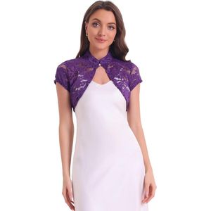 Gebreid damesvest met kant en opstaande kraag in Donker Paars - maat XL