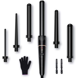 Wafeltang Voor Dik en Dun Haar - Krultang 6 in 1 – Wave Tang Voor krullen – Krultang 5 in 1 met Handschoenen – Met Haarspelden - Zwart