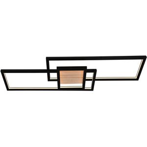 Lindby - LED plafondlamp- met dimmer - 3lichts - IJzer, hout, PC - H: 2 cm - zandzwart, licht hout - Inclusief lichtbronnen