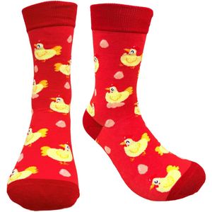Tutti Footi - Sokken met Kippen & Eieren Rood- Vrolijke Boerderij sokken - Maat 38-43 - Vogels/Dieren