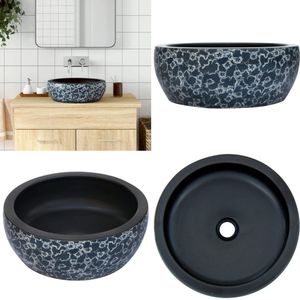vidaXL Opzetwasbak rond Φ41x14 cm keramiek zwart en blauw - Opzetwasbak - Opzetwasbakken - Wastafel - Wasbak