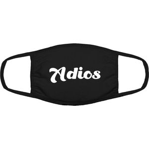 Adios mondkapje | grappig | gezichtsmasker | bescherming | bedrukt | logo | Zwart mondmasker van katoen, uitwasbaar & herbruikbaar. Geschikt voor OV