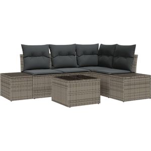 vidaXL - 4 - Delige - Tuin - Sofa - Set - met - Kussens - Grijs - Poly - Rattan