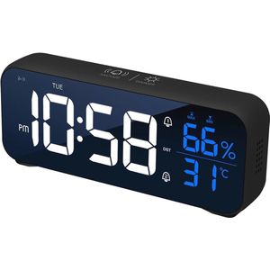 Digitale wekker met Temperatuur- en Vochtigheidsweergave - LED Klok met Snooze, 2 Alarmen en USB Oplaadpoort