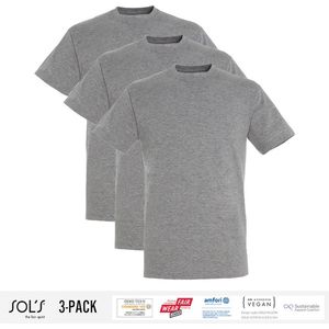 3 Pack Sol's Heren T-Shirt 100% biologisch katoen Ronde hals Grg Maat 3XL