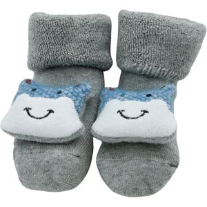 Babysokjes Blauw Nijlpaard - 0-6 maanden - lichtgrijs - zacht - warm - anti-slip - katoen - kleine kinderen - 3D nijlpaard - kraamcadeau