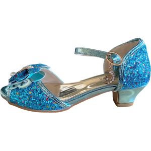Elsa prinsessen schoenen blauw glitter strikje maat 27 - binnenmaat 17,5 cm - bij Elsa jurk princess verkleedkleding
