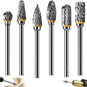 6-delige set roterende frezen voor metaal - 6 mm schacht, professionele hardmetaalbewerking - 1/8 inch schacht voor houtbewerking, polijsten en boren