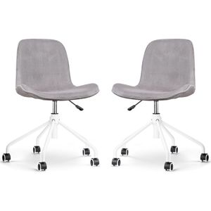 Nolon Nout-Fé Bureaustoelen Set van 2 Ribstof Warm Grijs - Stof - Verstelbaar - Wieltjes - Wit Onderstel