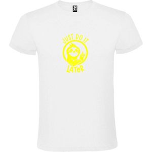 Wit T shirt met print van "" Just Do It Later "" print Neon Geel size XXXXXL