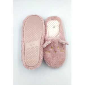 Dames pantoffels - warme zachte instap sloffen voor vrouwen - konijntje fantasie - met antislip - wit - maat 38/39