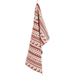 Clayre & Eef Theedoek 50x85 cm Rood Beige Katoen Rechthoek Kerst Vaatdoek