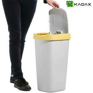 KADAX Afvalcontainer 25 liter, afvalemmer met kanteldeksel, afvalemmer voor afvalscheiding, vuilnismand van kunststof, robuuste vuilnisemmer, vuilnisemmer (grijs/geel)