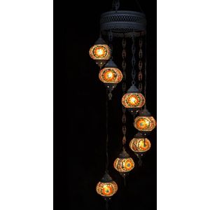 Hanglamp multicolour  wit glas mozaïek Oosterse lamp kroonluchter Crèmewit 7 bollen