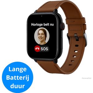 PersonalClick SOS Alarm Horloge Ouderen - Valdetectie - Waterdicht- Live GPS - Medicatie alarm - alarmknop voor ouderen - Persoonlijk Alarmknop voor Senioren - Personenalarmering - alarmknop voor ouderen - Leder Bruin