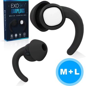 EXOSKY Slaap Oordoppen - Party Plugs - Hoge Geluidsdemping (36dB) - Anti-Snurk - Oordopjes Slapen - Sleep Earplugs - Gehoorbescherming - 2 Maten (M/L) - BPA vrije Siliconen - Zwart