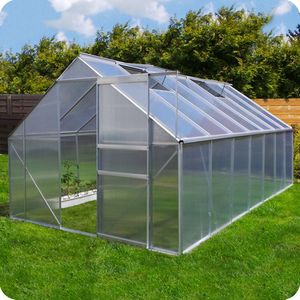 Floraya - Tuinkas incl. fundering - 250x430x205 cm - 6mm dik - Zilver - UV- Bestendig - met ventilatieraam
