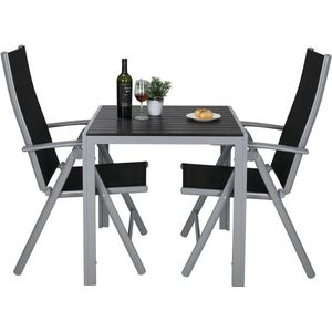 Varnox Tuinset - Balkonset - Bistroset - Aluminium tuinset - Tuinmeubel - Balkonmeubel - Klapstoelen en tafel - 2 stoelen - 1 tafel - Aluminium - Grijs