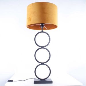 Tafellamp capri 2 ringen | 1 lichts | geel / bruin / goud / zwart | metaal / stof | Ø 40 cm | 94 cm hoog | tafellamp | modern / sfeervol / klassiek design