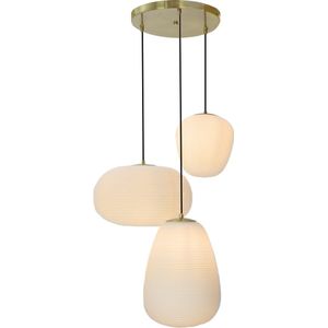 Olucia Davide - Moderne Hanglamp - 3L - Glas/Metaal - Messing;Wit - Rond - 50 cm